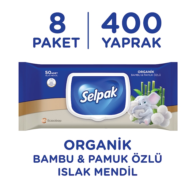 Selpak Organik Bambu Ve Organik Pamuk Özlü Islak Mendil 8'li