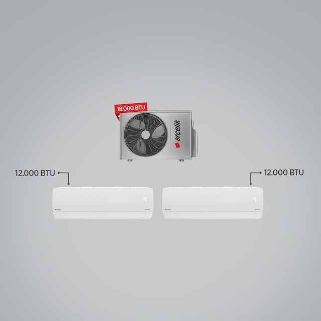 Arçelik ZM18103 MD 1+2 Multi Klima / 1 Adet 12 BTU Beyaz+1 Adet 12 BTU Beyaz İç Ünite / 1 Adet 18 BTU Dış Ünite