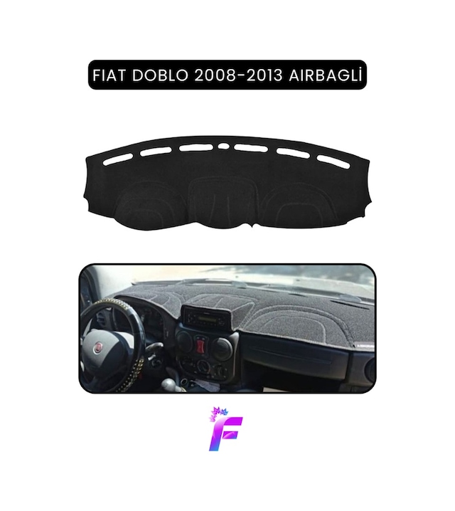 Fıat Doblo 2008-2013 Aırbaglı Uyumlu Torpido Örtüsü Çatlama Ve Isıya Karşı Tam Koruma Ta96 Siyah