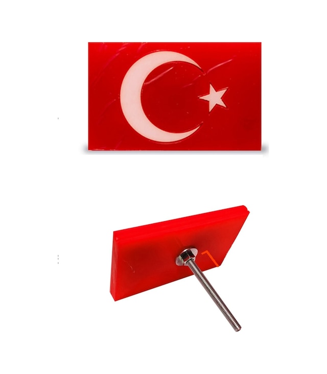 Mega Oto Market Panjur Arma Kırmızı Zeminli Türk Bayrağı Vidalı Pleksi Izgara Arma Logo 1 Adet