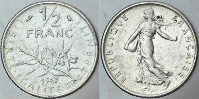 Fransa 1/2 Frank 1967 Yarım Frank.