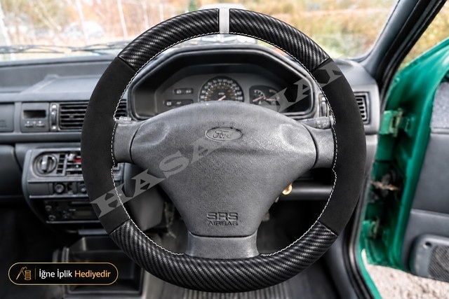 Ford Fiesta Dikme Direksiyon Kılıfı Alcantara Süet Mat Karbon Beyaz Yüzük Ve Dikiş Flair-fun-comfort 1996-2002 Siyah