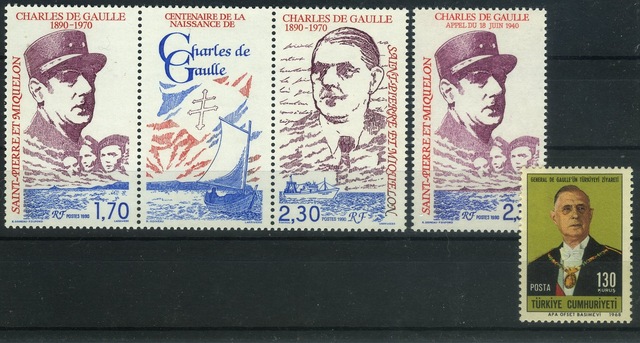 Koleksiyon Pulları,general Charles De Gaulle,damgasız 4 Pul 2 Tam Seri,n11-82 Teşhir Ürün