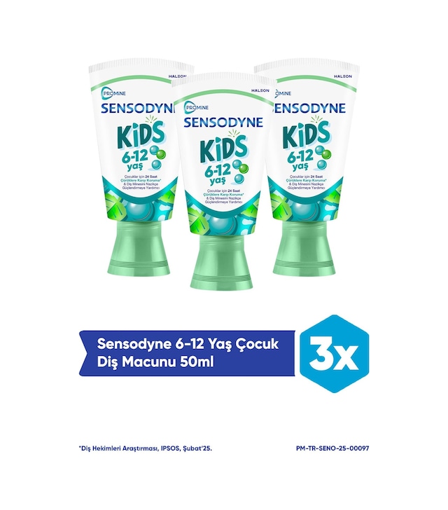 Sensodyne Promine 6 +yaş Çocuk Diş Macunu 50ml - Bubble Gum Aromalı X 3 Adet Diş Minesi Bakımı