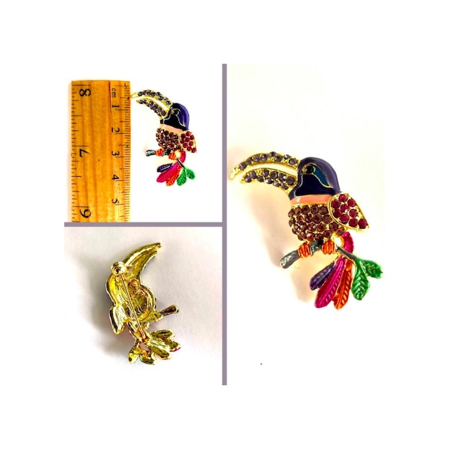 Omeniv Vintage Stil Tropicana Tukan Kuş Broş İğne Kristal Mine Teşhir Ürün