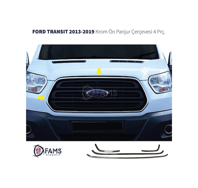 Ford Transit 2013-2019 4 Parça Paslanmaz Çelik Krom Ön Panjur Çerçevesi