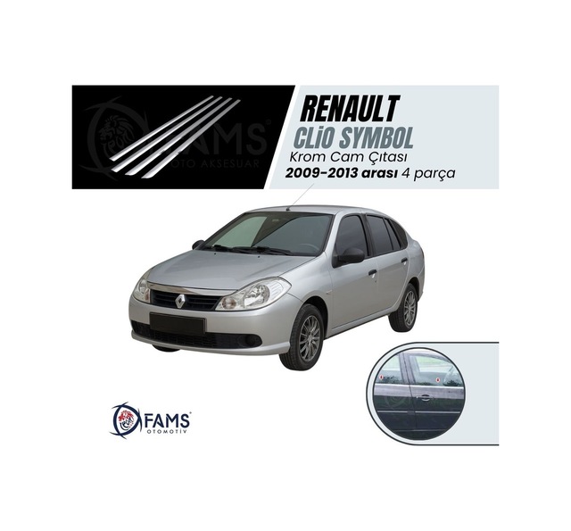 Renault Clio 3 Symbol Krom Cam Çıtası 4 Prç. 2009-2013 P. Çelik