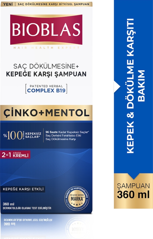 Bioblas Saç Dökülmesi + Kepek Karşıtı Şampuan – Çinko, Mentol, Kremli 360 ML