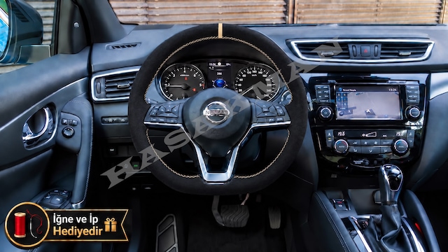 Nissan Juke F16 Dikme Direksiyon Kılıfı Full Alcantara Süet Bej Yüzük Ve Bej Dikiş 2019-2024