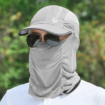 Captain Fisherman Style Cap Jf-06 Katlanır Fileli Şapka + Çıkarılabilir Yüz Koruma Gri