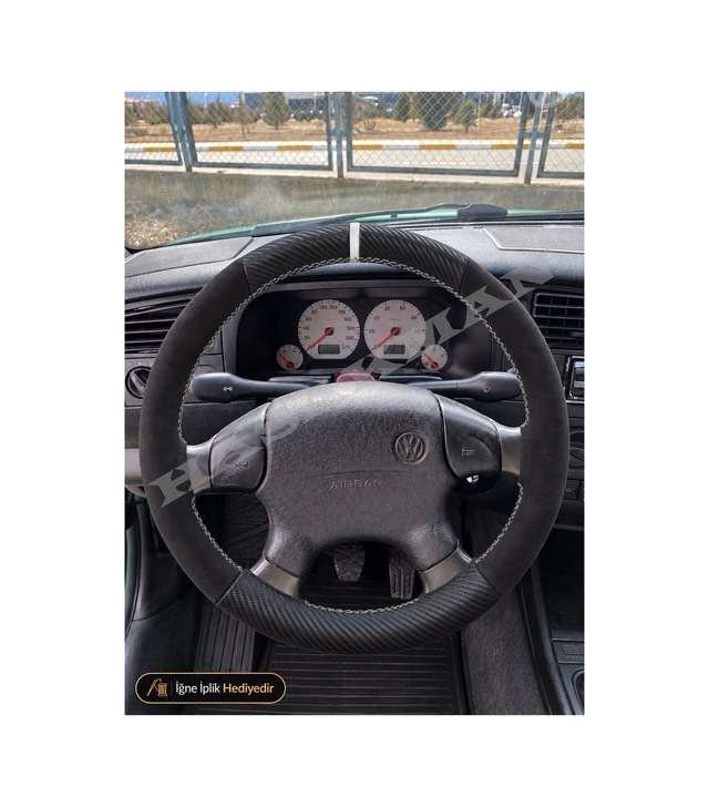 Seat Inca Dikme Direksiyon Kılıfı Alcantara Süet Mat Karbon Beyaz Yüzük Ve Dikiş 1996-2003