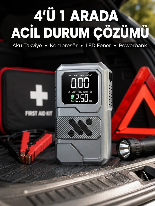 Ers Araçlar İçin Akü Takviye Lastik Şişirme Ve Powerbank Cihazı