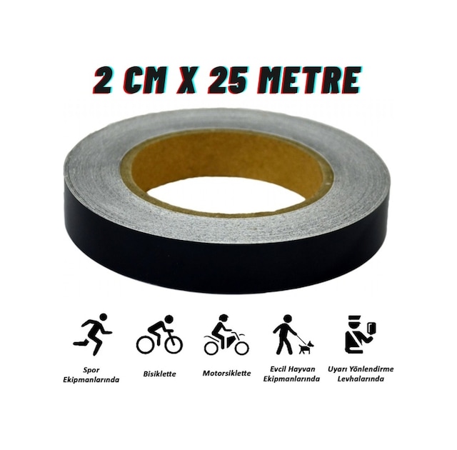 Carub Reflektif Fosforlu Şerit Bant 2 Cm X 25 Metre Siyah İkaz Bandı Br2405207 1 Adet