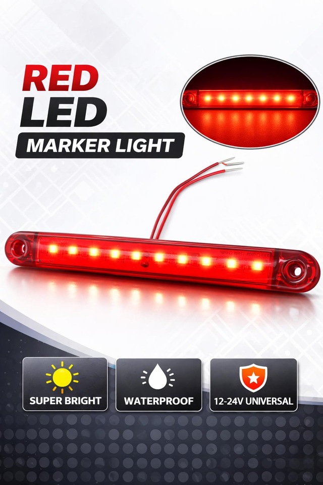 Parmak Lamba 12 Led Seffaf Cam Uzun Tıp 16.5cm- Emr.54 Kırmızı
