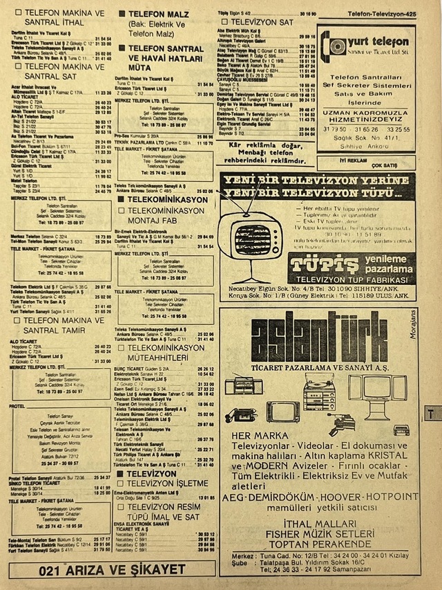 Ankara 1986 Meslek Reklam İlanı Efemera S425 Teşhir Ürün