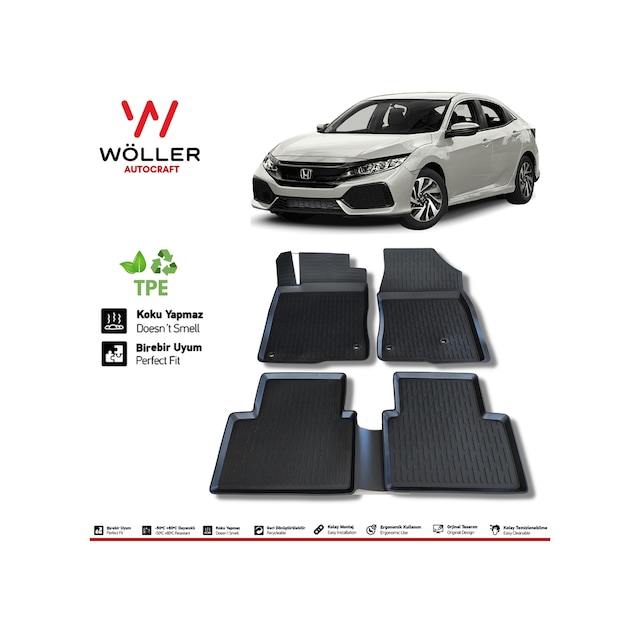 Honda Civic Fc5 Paspas 2016 2021 Arası 3D Havuzlu Wöller Paspas