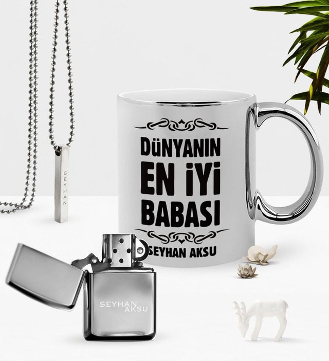 Kişiye Özel Dünyanın En İyi Babası Krom Kupa Benzinli Çakmak Koly N11.1473