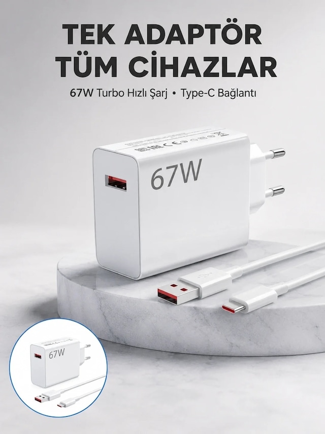 Ers 67 Watt Güvenli Hızlı Şarj Adaptörü Samsung M31 M33 M51 Uyumlu Yeni Nesil