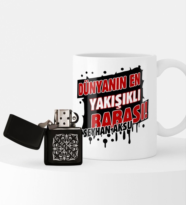 Kişiye Özel Dünyanın En Yakışıklı Babası Benzinli Çakmak ve Kupa N11.1501
