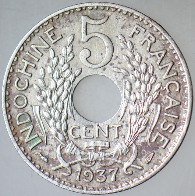 Fransız Hindiçini 5 Cent 1937.