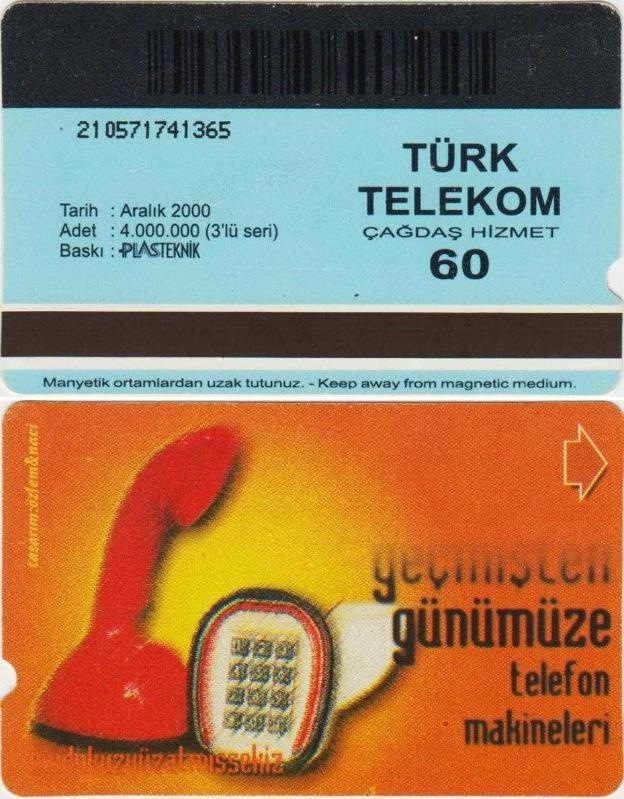 Geçmişten Günümüze Teleon Makineleri Telefon Kartı 60 Kontör Türk Telekom. Aralık 2000 Teşhir Ürün