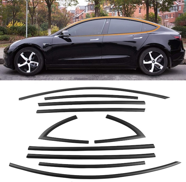 Autogp Tesla Model Y Cam Çerçevesi Kenar Çıtası Pianoblack Tamtur 10 Parça 2020 / 2024