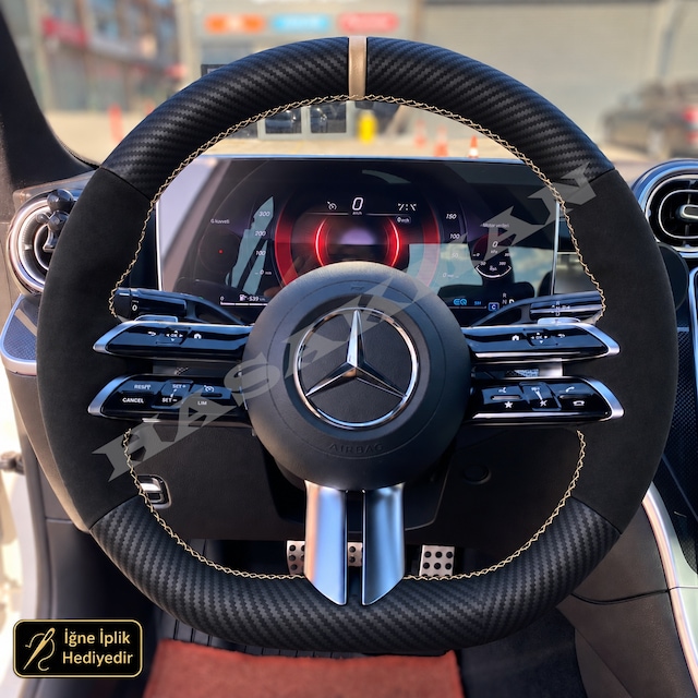 Mercedes Cla C118 Dikme Direksiyon Kılıfı Alcantara Süet Mat Karbon Bej Yüzük Ve Dikiş Coupe- Lcı 3 Kollu-yuvarlak-amg Line 2023-2026