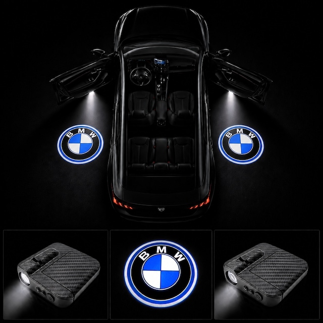 Bmw Kapı Altı Logo Projektör Led Işığı 2'li Set Pilli Kablosuz Kapı Karşılama Lambası