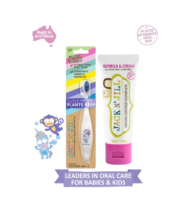 Jack N Jill Doğal Sertifikalı Bebek/çocuk Diş Seti Monkey Diş Fırçası + Orman Meyve Aromalı Diş Macunu 50g