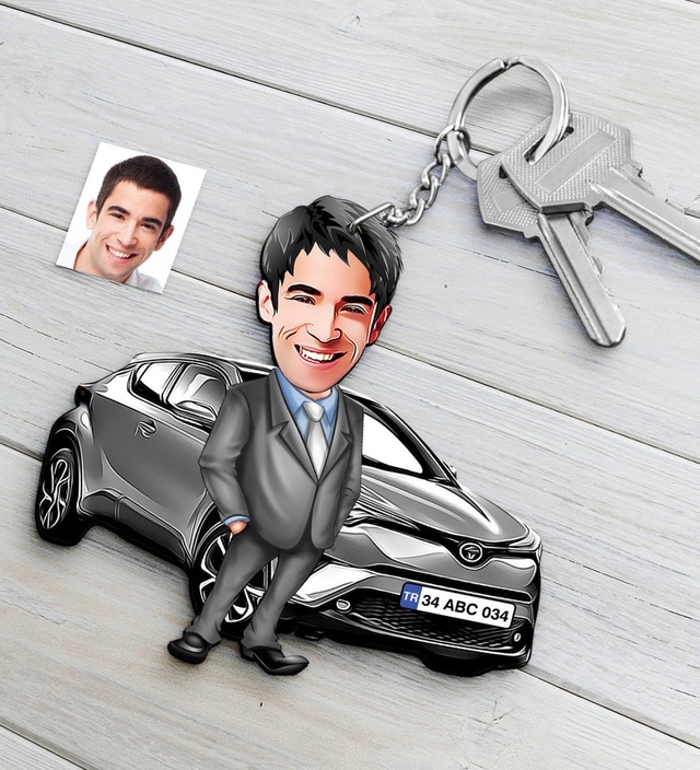 Kişiye Özel Bay Toyota C-hr Figürlü Plakalı Ahşap Karikatür Anaht N11.7615