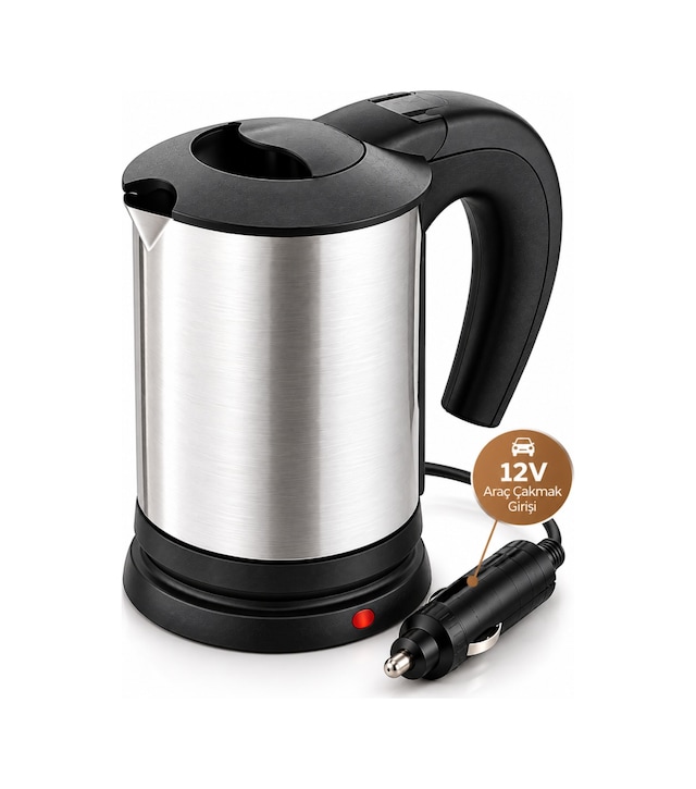Ers12v Araç Çakmak Girişli Paslanmaz Çelik Araç İçi Su Isıtıcı Seyahat Tipi Pratik Kettle