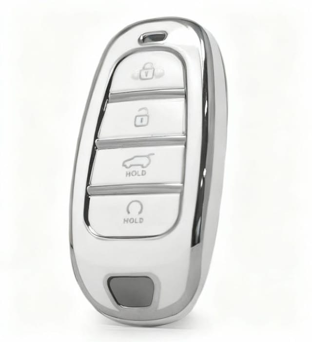Autohan Keys Hyundai 2021 2024 Yeni Tucson & Santa Fe Uyumlu Anahtar Kılıfı Beyaz & Gümüş