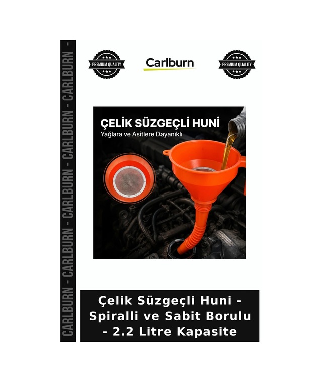 Özel Üretim Otomotiv Atölye Çelik Süzgeçli Huni - Spiralli Ve Sabit Borulu - 2.2 Litre Kapasite