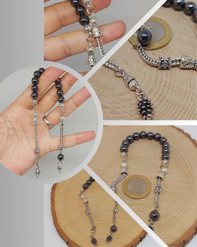 Yasamtohumu Hematit Taşı Sallamalık Zaza Tesbih 8mm 3614 Çok Renkli