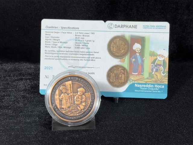 2021 Nasreddin Hoca No. 7 "kazan Doğurdu" Sertifikalı Bronz Hatıra Parası Teşhir Ürün