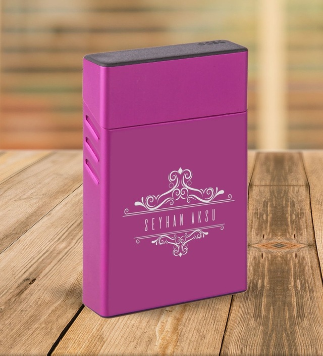 Bk Gift Kişiye Özel Mor Slim Boy Metal Sigara Kutusu-8 Siyah