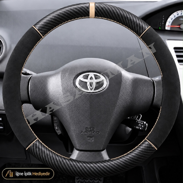 Toyota Auris E150 Dikme Direksiyon Kılıfı Alcantara Süet Mat Karbon Bej Yüzük Ve Dikiş -comfort-yanı/altı Gri Tipler 2010-2012
