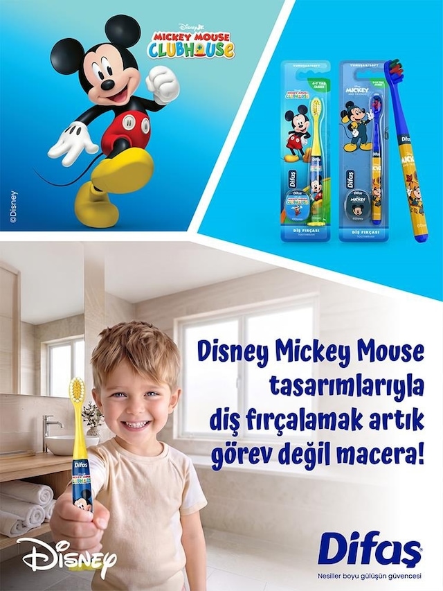 Difaş Mickey Mouse Yumuşak Kıllı Diş Fırçası 8-14 Yaş 2 Adet