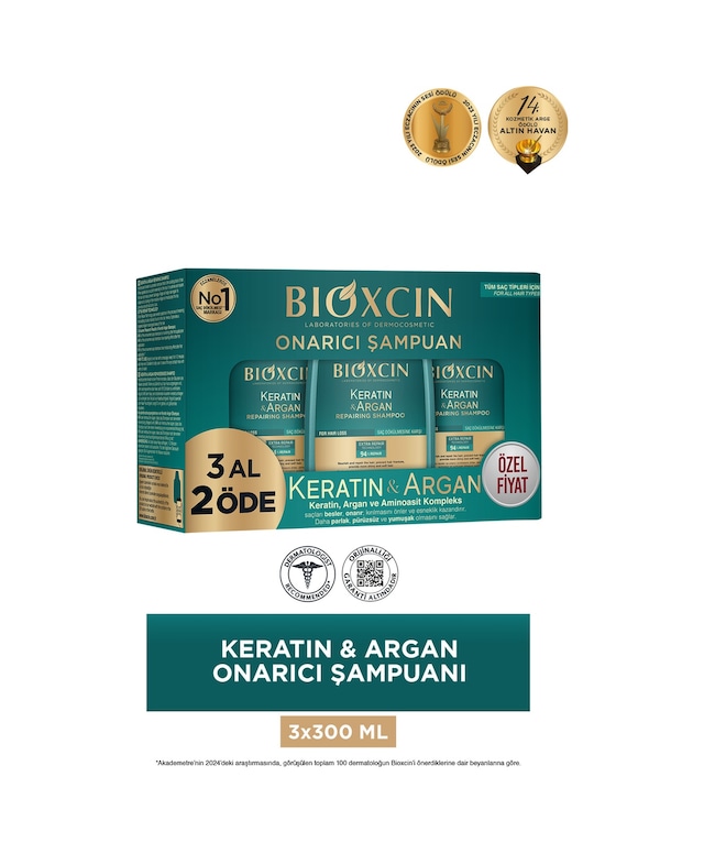 Bioxcin Keratin & Argan Onarıcı Bakım Şampuanı 300 ml 3 Al 2 Öde - Yıpranmış Ve Hassas Saçlar