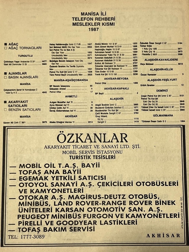 Manisa 1987 Meslek Reklam İlanı Efemera S-1 Teşhir Ürün