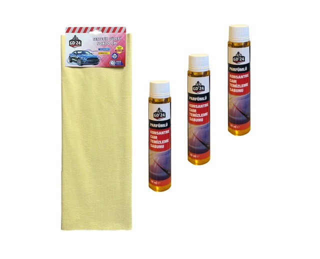 Gd24 Sentetik Güderi Bez 1 Adet - 50 X 70 Cm Gd24 Cam Temizleme Sabunu 3 Adet