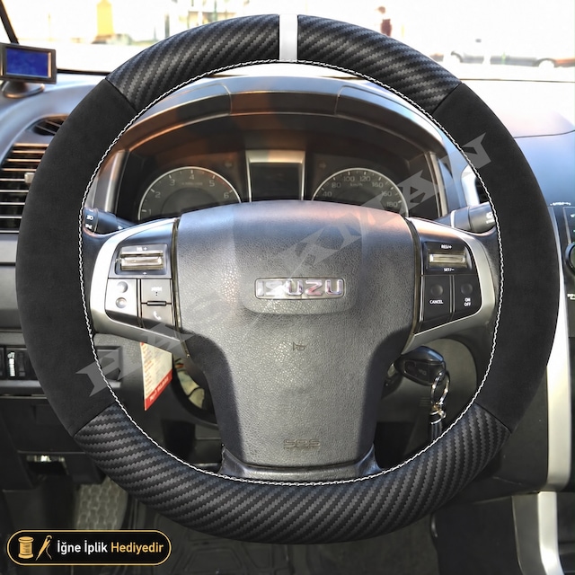 Isuzu Mu-x Dikme Direksiyon Kılıfı Alcantara Süet Mat Karbon Beyaz Yüzük Ve Dikiş 7 Kişilik Suv-tuşlu 2013-2017