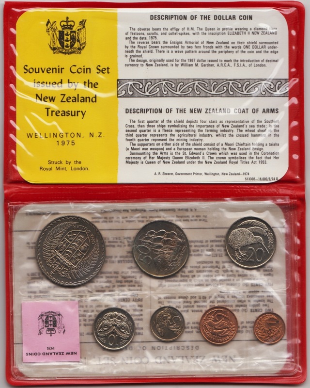 Yeni Zelanda 1975 Resmi Darphane Seti 1 Cent-1 Dolar. Orijinal Kitinde Çil.