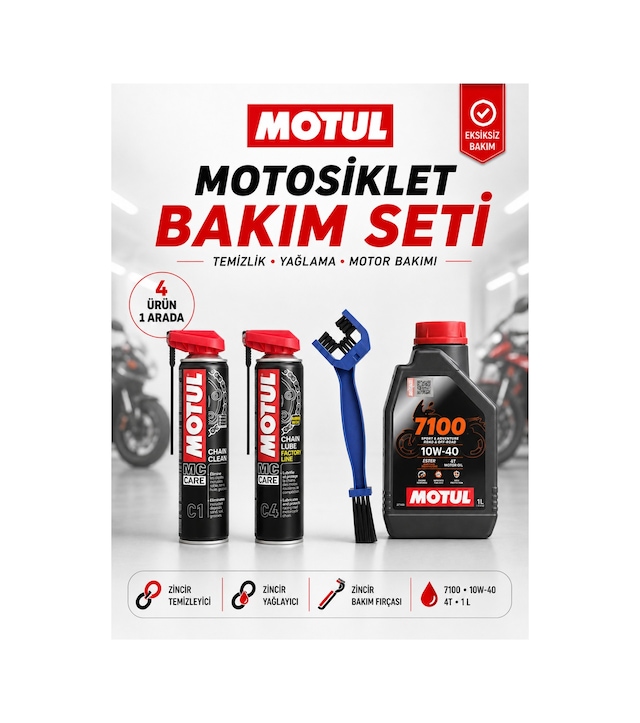 Motul Motosiklet Bakım Seti 7100 10w-40 4t 1l + C1 C4 400 Ml Ve Zincir Fırçası