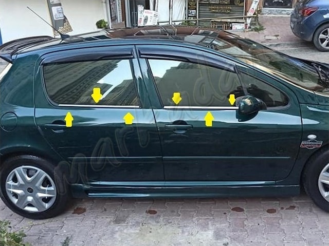 Markadan Peugeot 307 Krom Cam Çıtası 2001-2008 4 Parça Paslanmaz