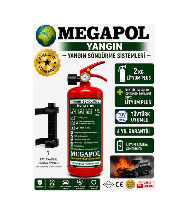 2 Kg Lityum Plus Elektrikli Araç Yangın Söndürme Tüpü, Yangın Söndürme Cihazı