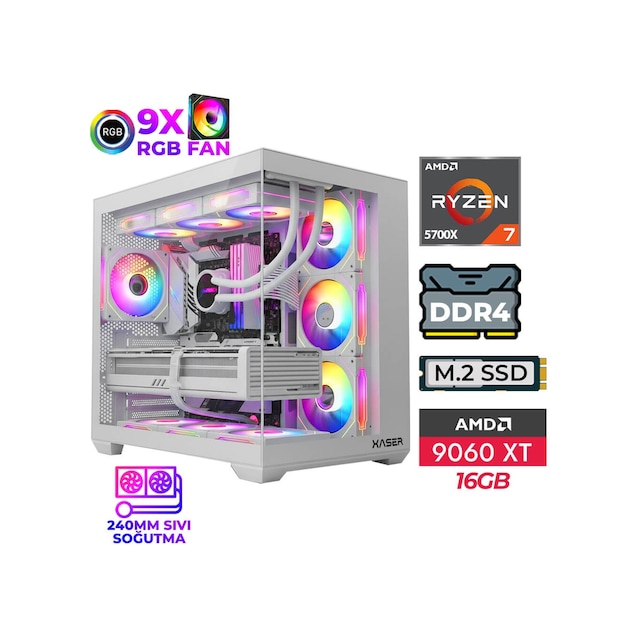 Xaser Lexus X741 R7-5700X 32 GB 1 TB M.2 NVMe SSD 16 GB RX9060XT Free Dos Masaüstü Oyuncu Bilgisayarı