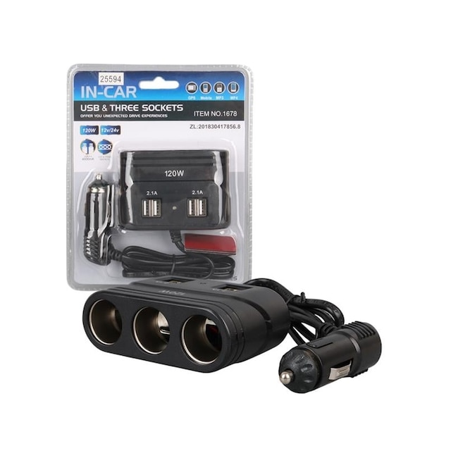 Olesson 1678 12-24v 4 Usb Girişli 120w 80cm Kablolu 3'lü Araç Çakmak Çoklayıcı