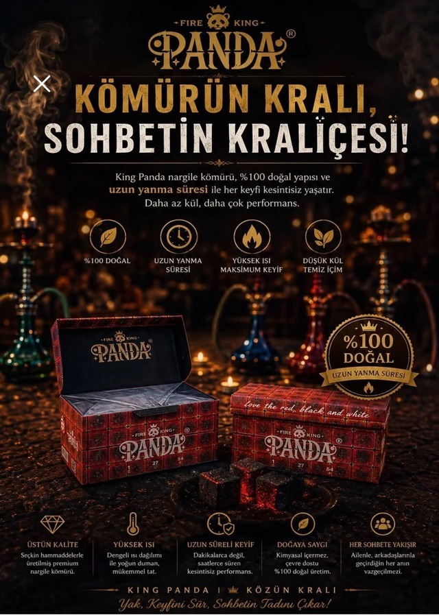 Fıre Kıng Panda Premium Nargile Kömürü 1 Kg %100 Doğal Hindistan Cevizi Kömürü