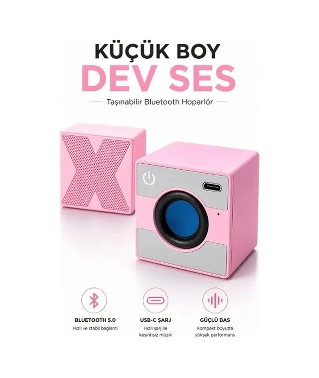 Ers- Mini Taşınabilir Hoparlör - Type C Usb-c Şarj - Güçlü Bass - Küp Tasarım